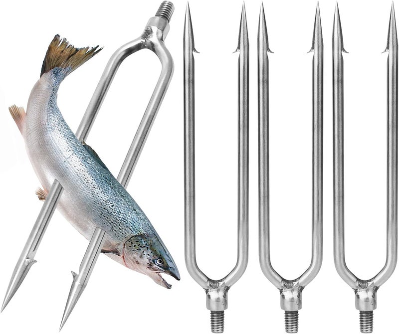 EVTSCAN 4 PCS Stainless Steel Fishing Spear with 2 Prongs, 8mm Threaded Fishing Harpoon Gaff Hook for Outdoor Fishing Tackle - Image 1